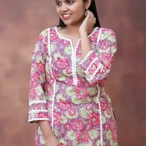 Pink Cotton Kurta with Lace